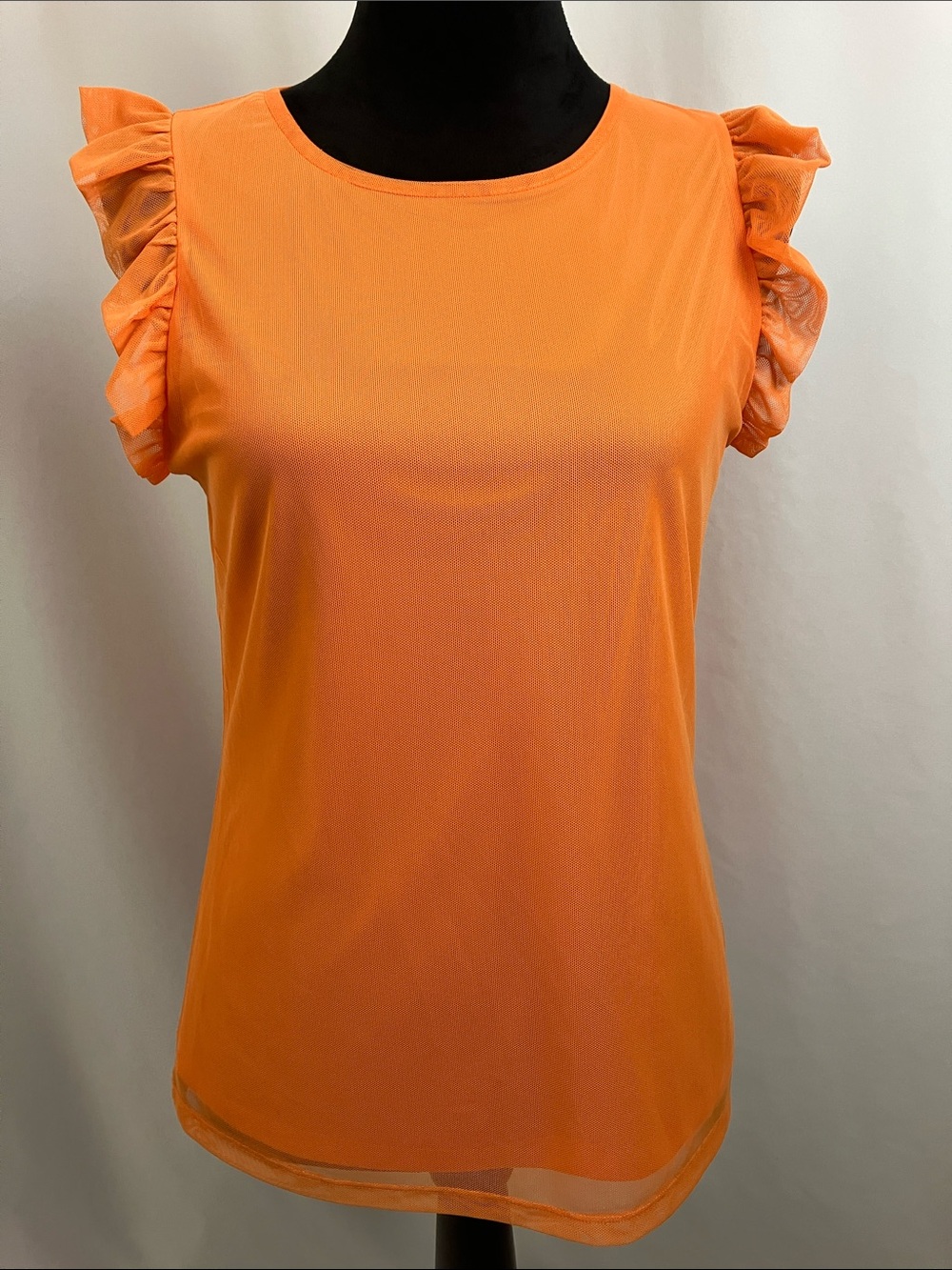 DKNY Orange Sheer Ruffle Sleeve Tank Top Blouse Women’s Size Small
